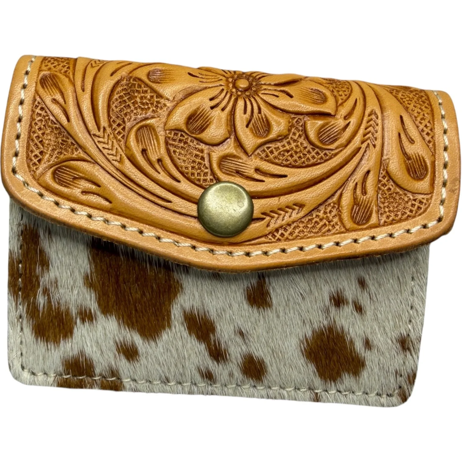 Tooled Leather Cowhide Coin Purse Tan