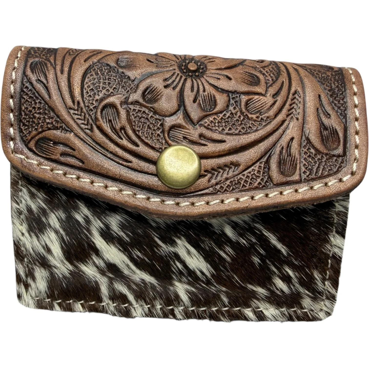 Tooled Leather Cowhide Coin Purse Brown