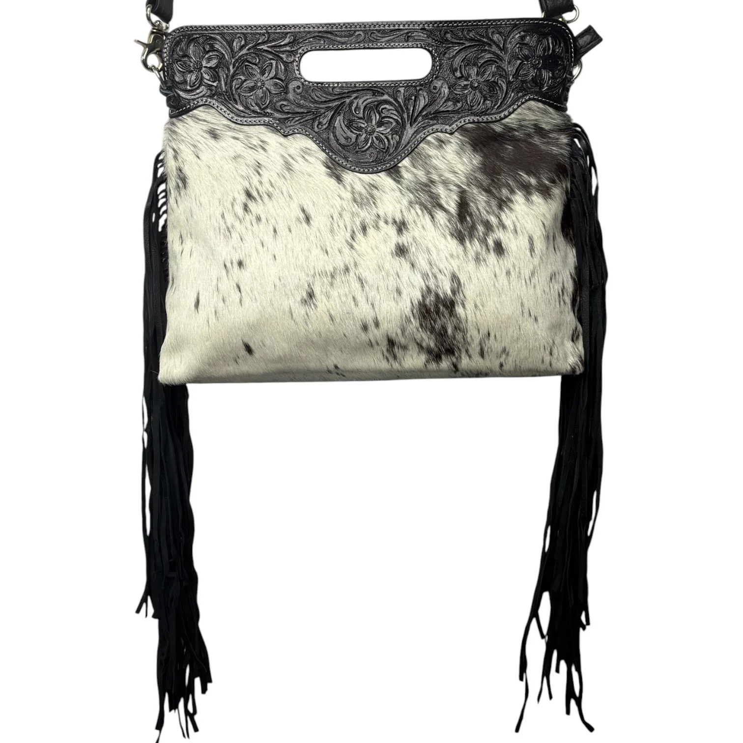 Tooled Leather Cowhide Crossbody Bag Black