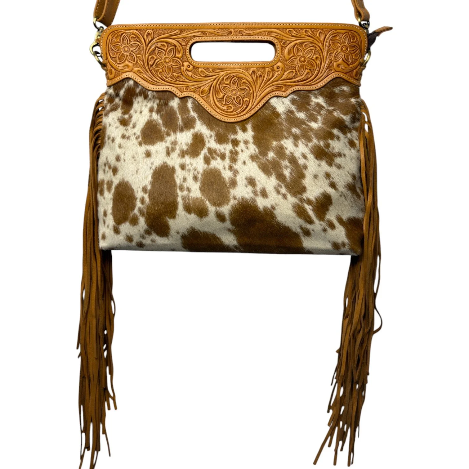 Tooled Leather Cowhide Crossbody Bag Tan