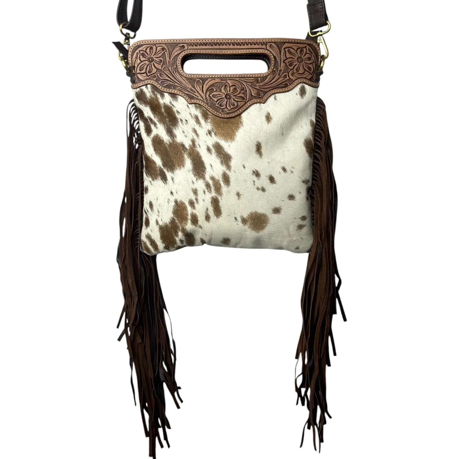 Tooled Leather Cowhide Crossbody Bag Brown