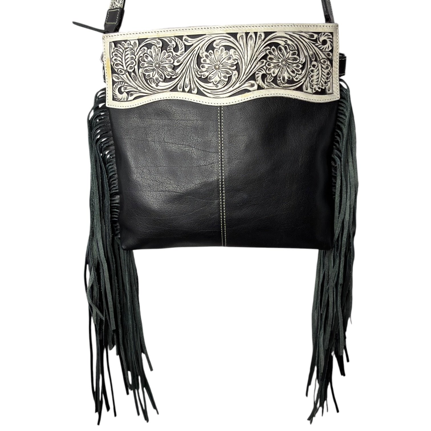 Tooled Leather Crossbody Bag Black