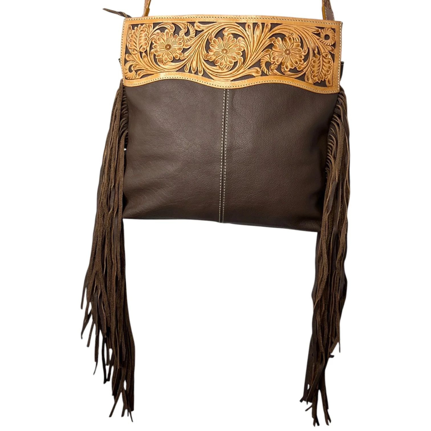 Tooled Leather Crossbody Bag Brown