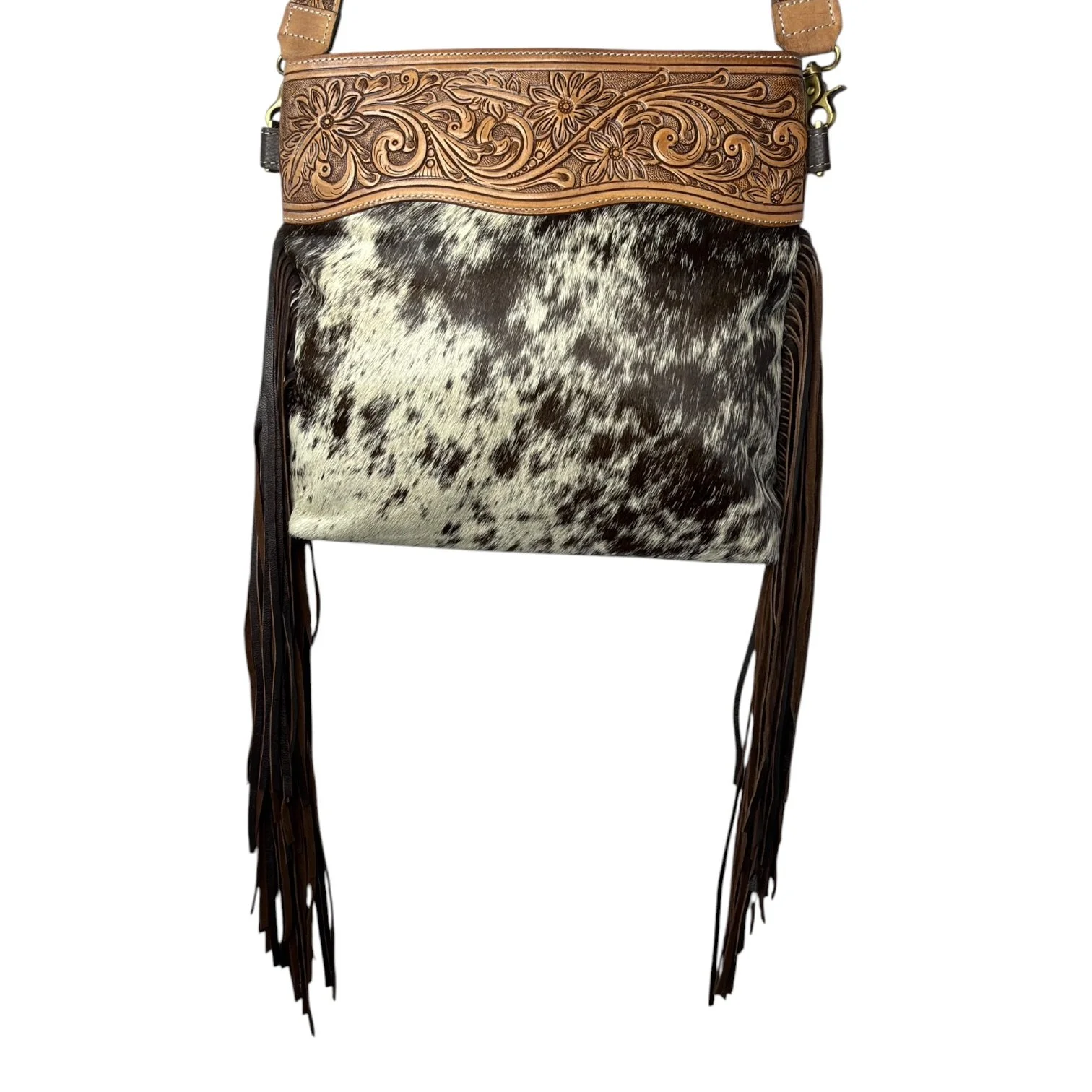 Tooled Leather Crossbody Bag Brown