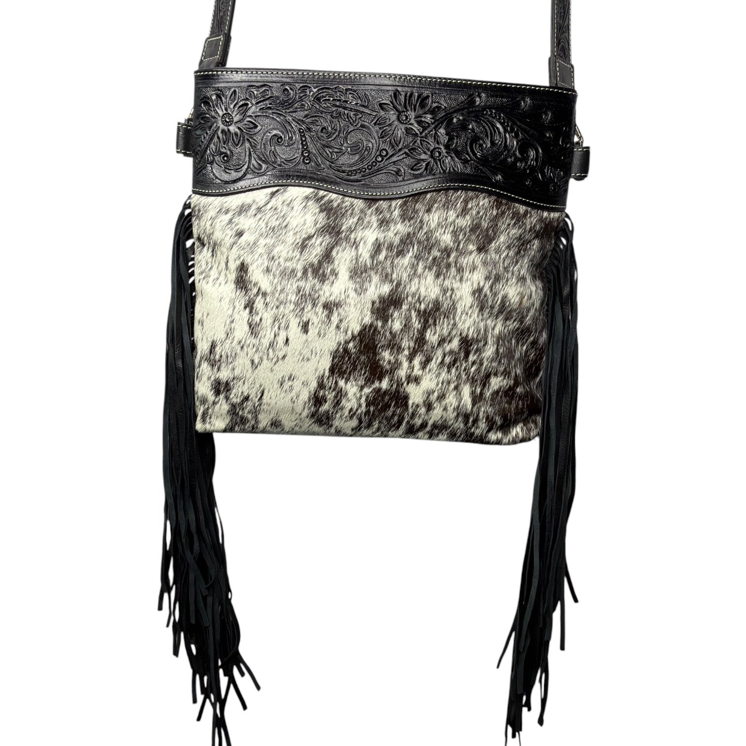 Tooled Leather Crossbody Bag Black