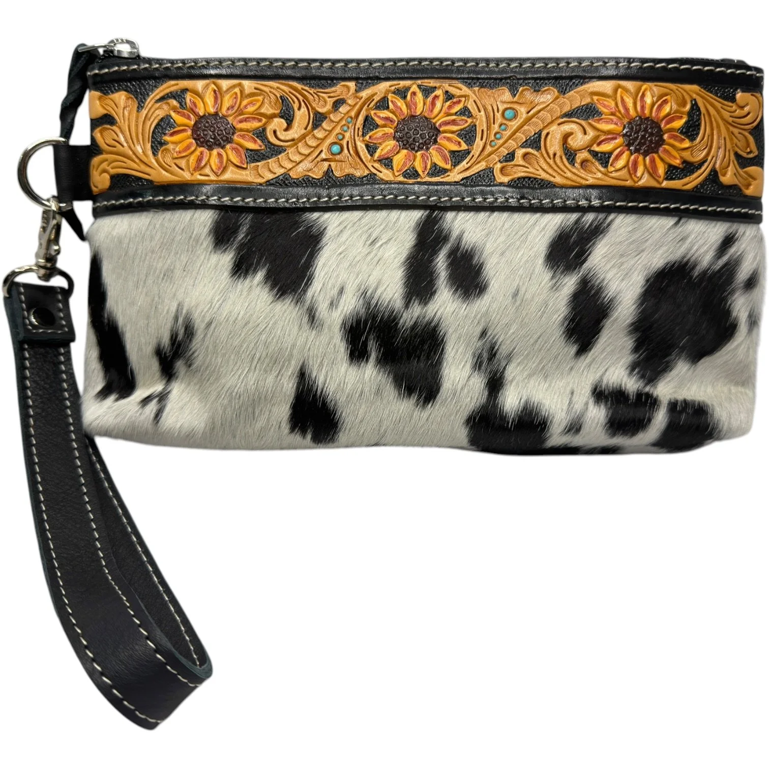 Sunflower Tooled Cowhide Clutch Black