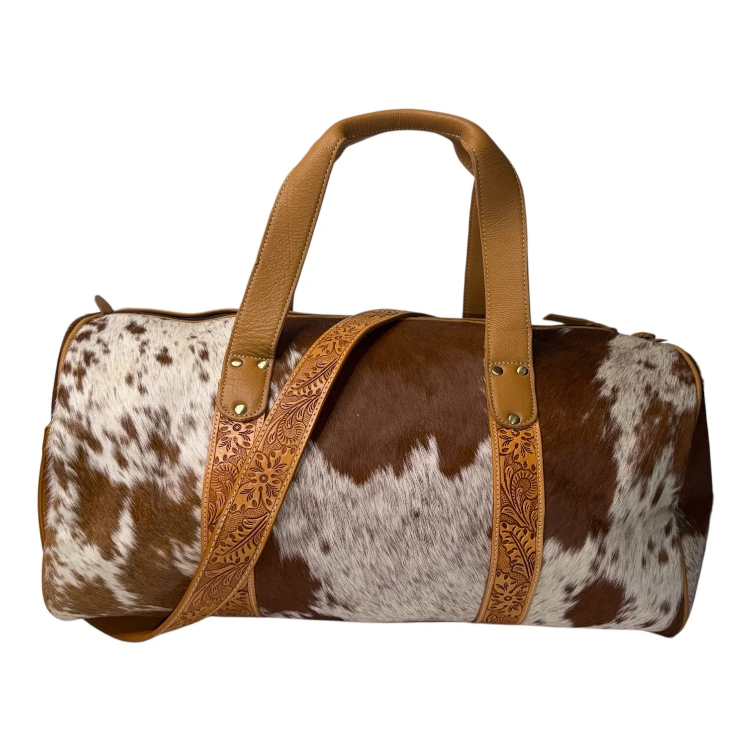 Tooled Cowhide Duffle Bag Tan