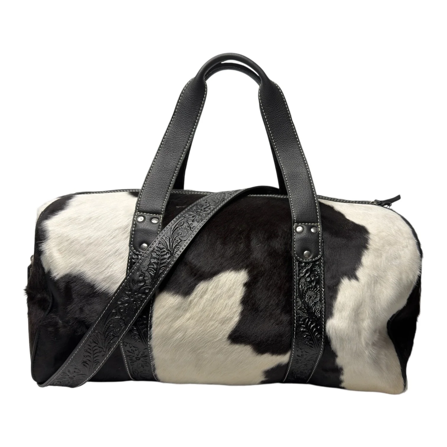 Tooled Cowhide Duffle Bag Black