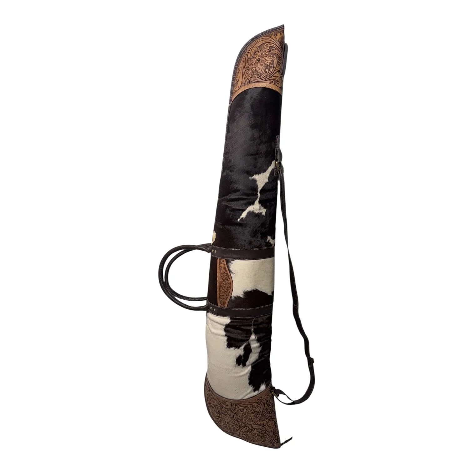 Tooled Leather Cowhide Extra Large Rifle Case Brown
