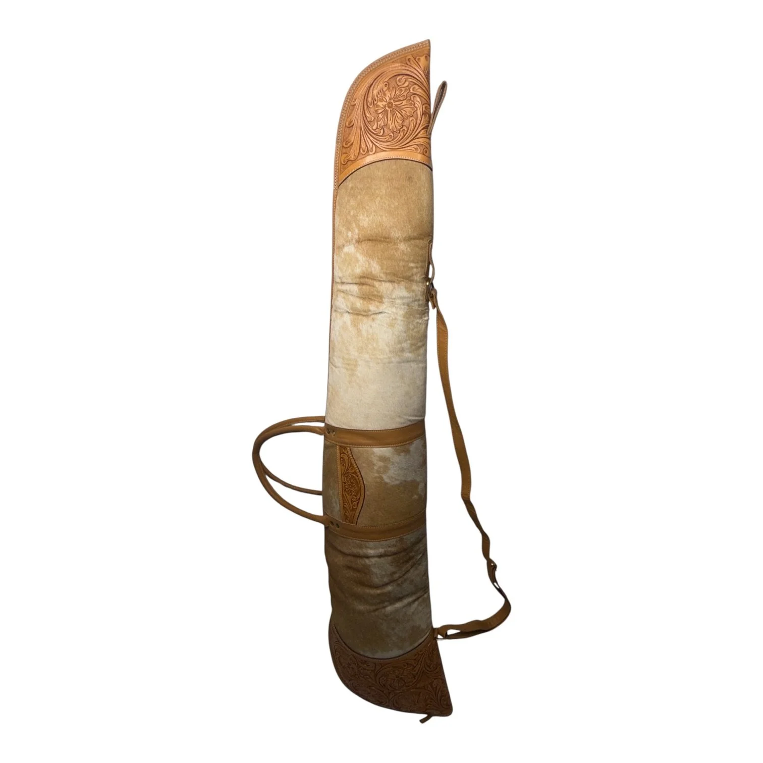 Tooled Leather Cowhide Extra Large Rifle Case Tan