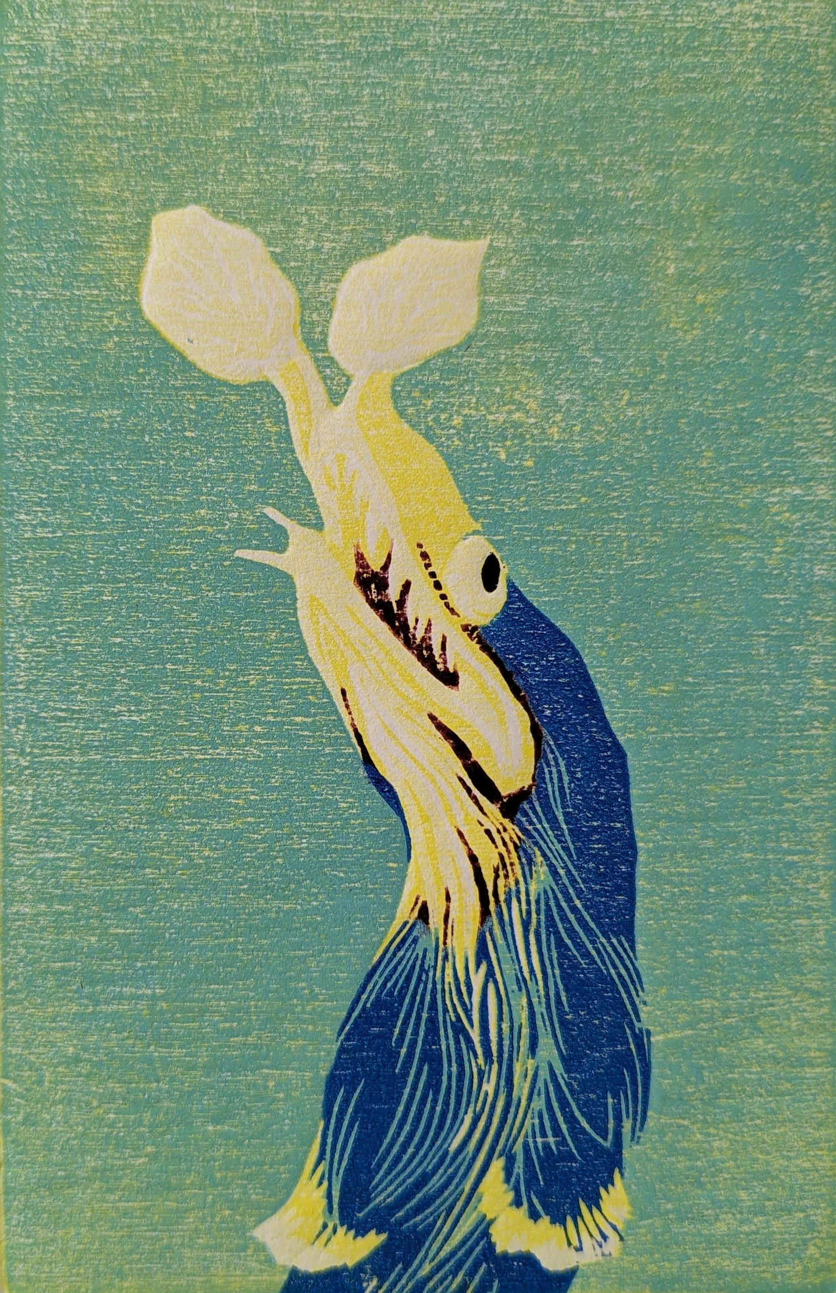 Serie: Sealife #5 I Ribbon Eel I 2024 I Reduction woodcut I 20 x 13 cm I €120 framed, €80 unframed I Editions: 12 Available