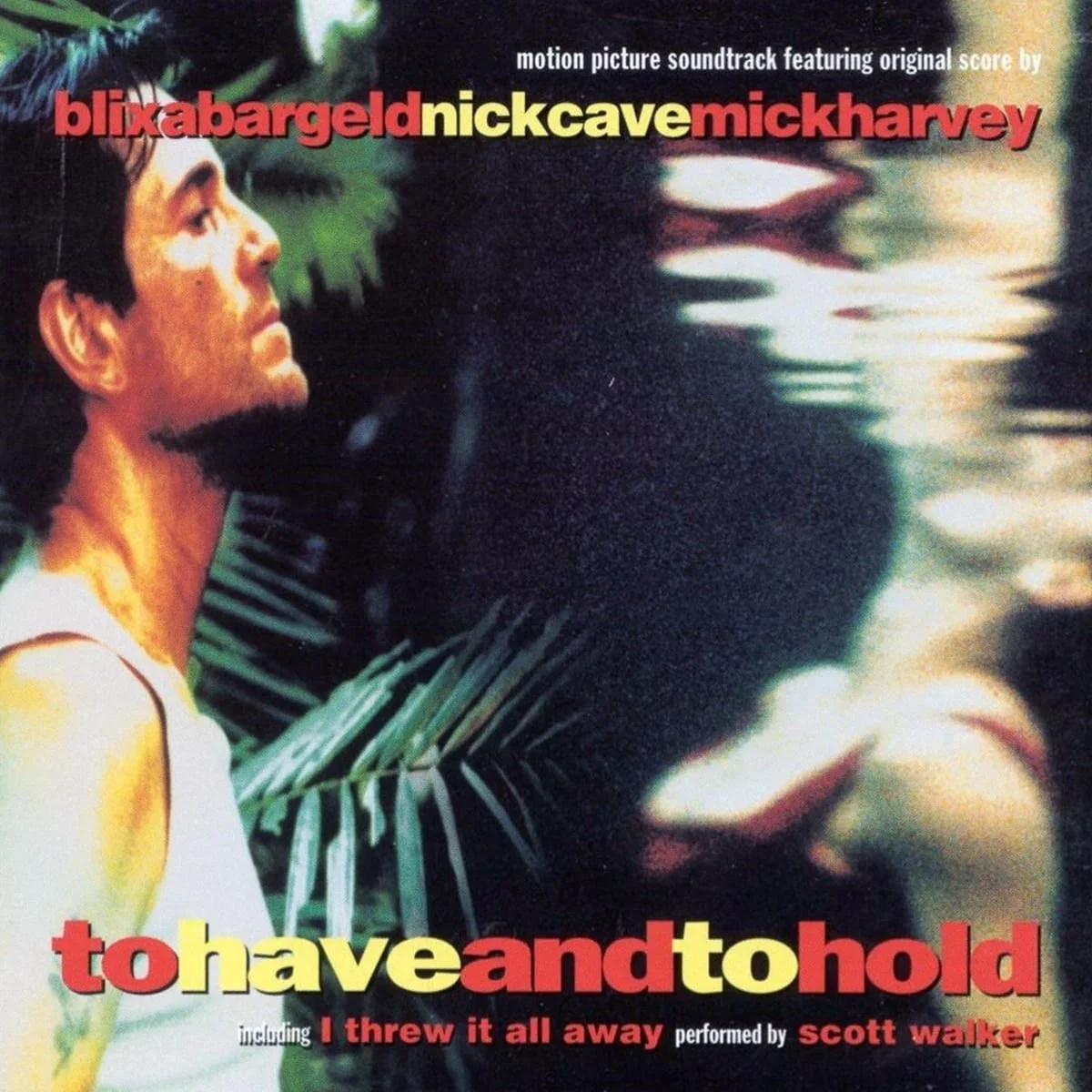 Soundtrack album cover featuring a profile of a man looking upward among tropical plants, with vibrant text listing the soundtrack and artist details.