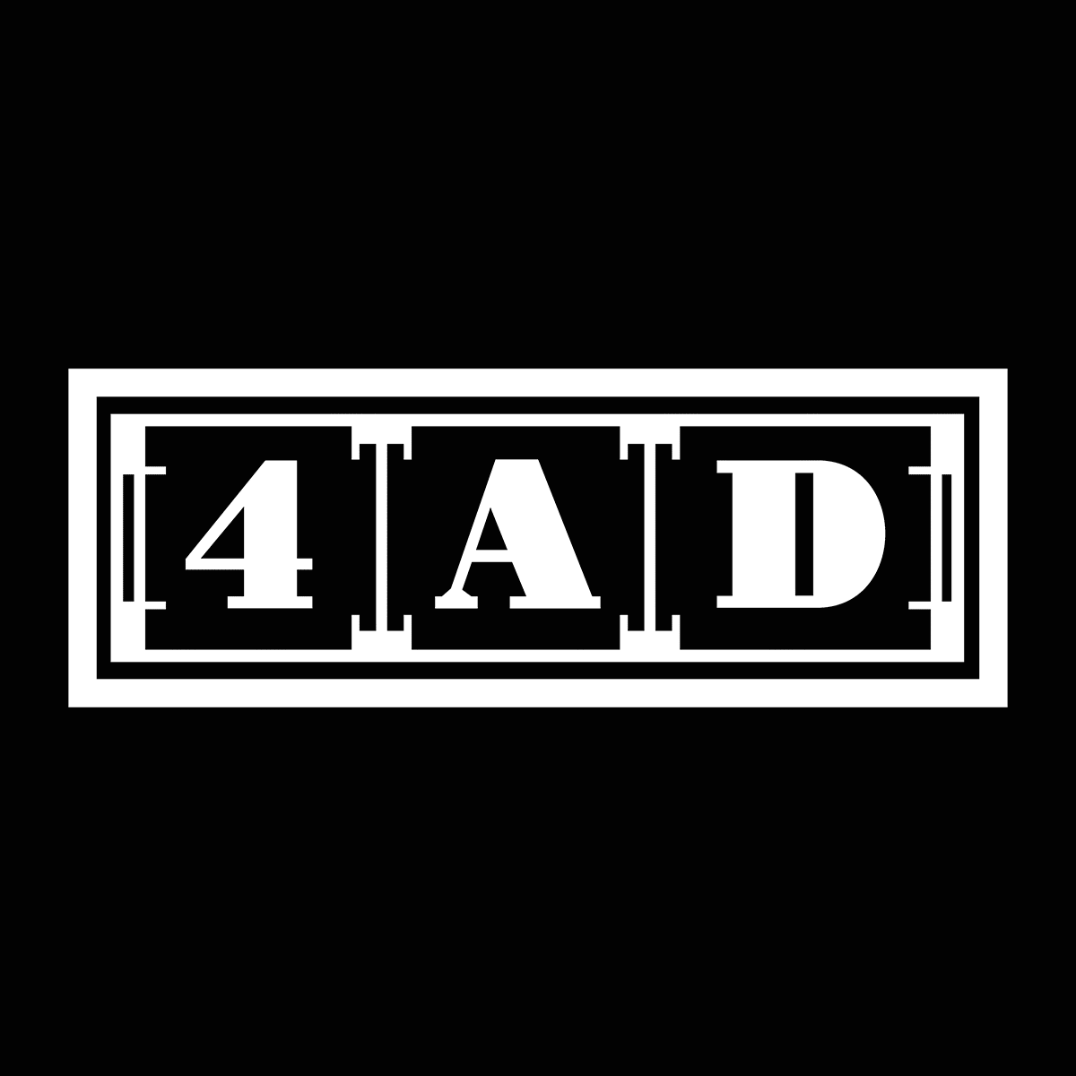 Black and white logo with the text '4AD' inside a rectangular border.