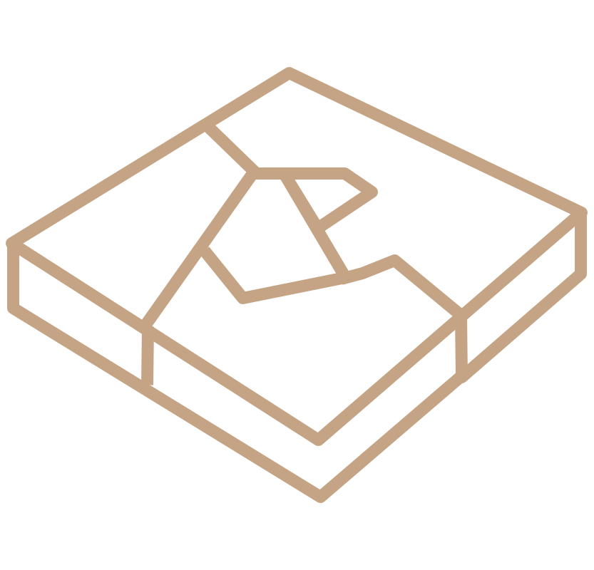 Ein geometrisches, isometrisches Diagramm eines Würfels mit Linien, die verschiedene innere Flächen und Struktur zeigen.