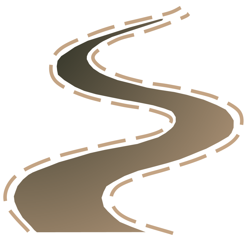 Eine kurvige Straße, die nach oben rechts führt, mit einer dunklen Oberfläche und einem schwarzen Hintergrund.