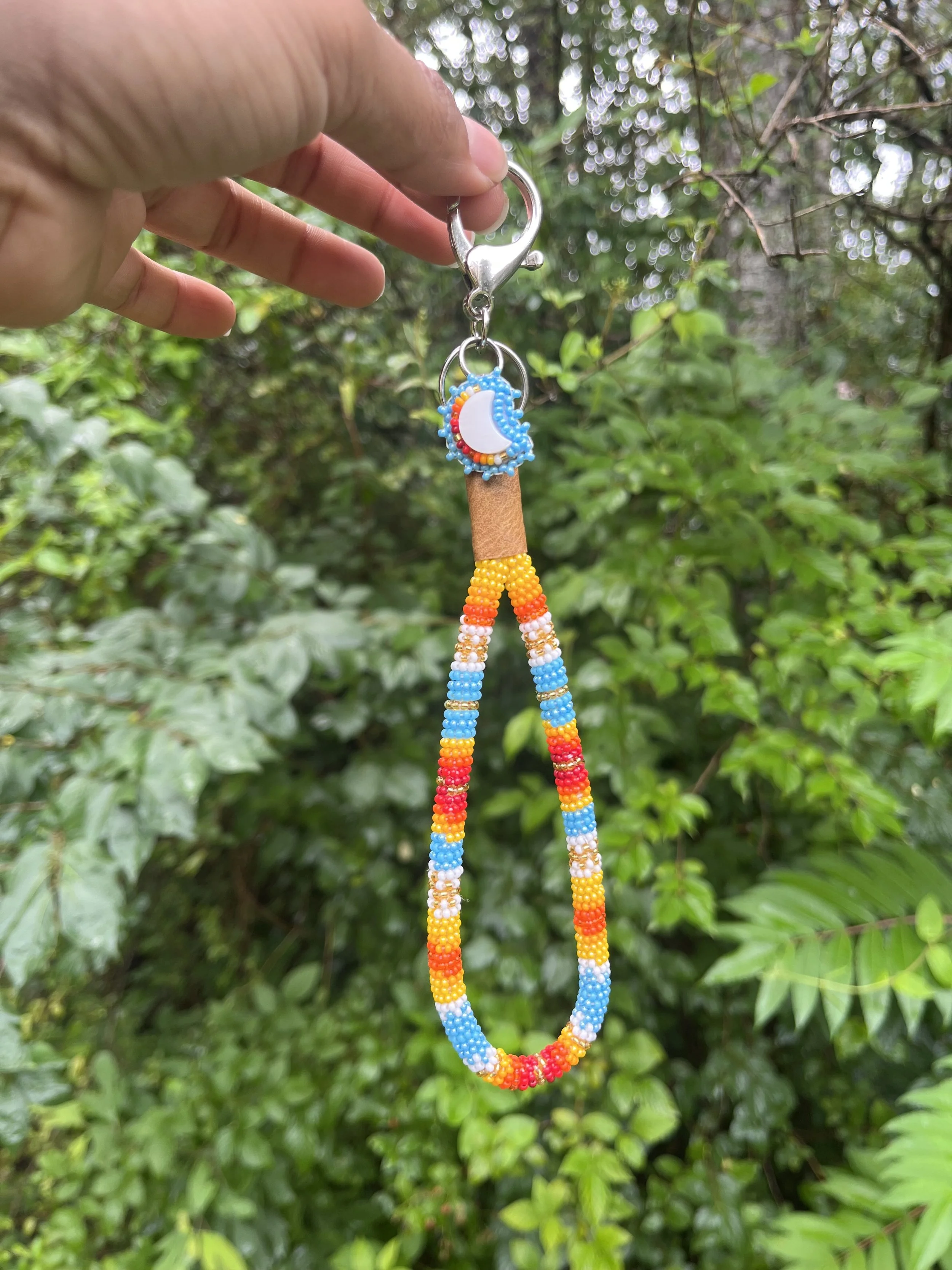 Beaded Wristlet + Moon Keychain