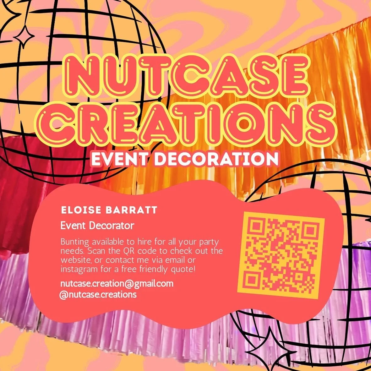 Boom! 💥 
I&rsquo;ll be getting some of these bad boys printed and slapped around Cardiff! I&rsquo;ll also have them around venues I&rsquo;ve decorated so keep your eyes out for one 👀

Website still needs some tweaks but Nutcase Creations wasn&rsquo