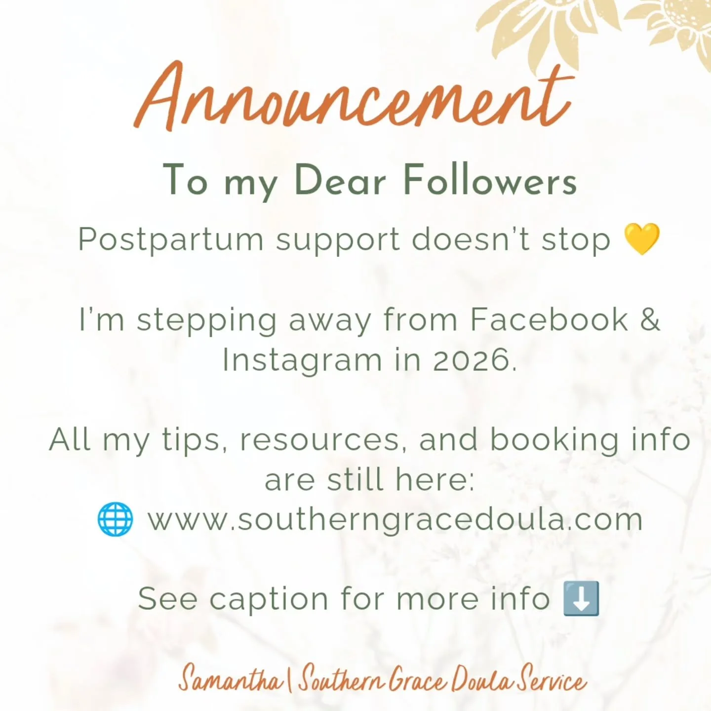 Hey y&rsquo;all 💛

I&rsquo;m stepping away from Facebook &amp; Instagram in 2026. Someone close to me was majorly hacked recently, losing not only her personal account, but also her business page that she has been growing for 6 years now. Her commun