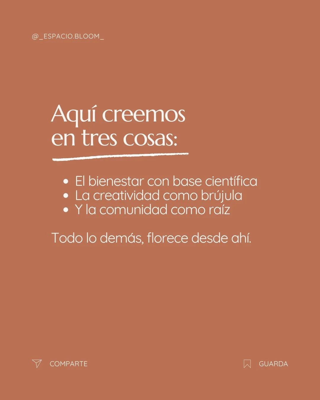 A veces buscamos mil respuestas afuera. Pero todo cambia cuando empezamos por esto:

🌱 Cuidar nuestro bienestar con lo que s&iacute; funciona (y tiene base).
🎨 Escuchar nuestra creatividad como gu&iacute;a, no como adorno.
🤝 Rodearnos de personas 