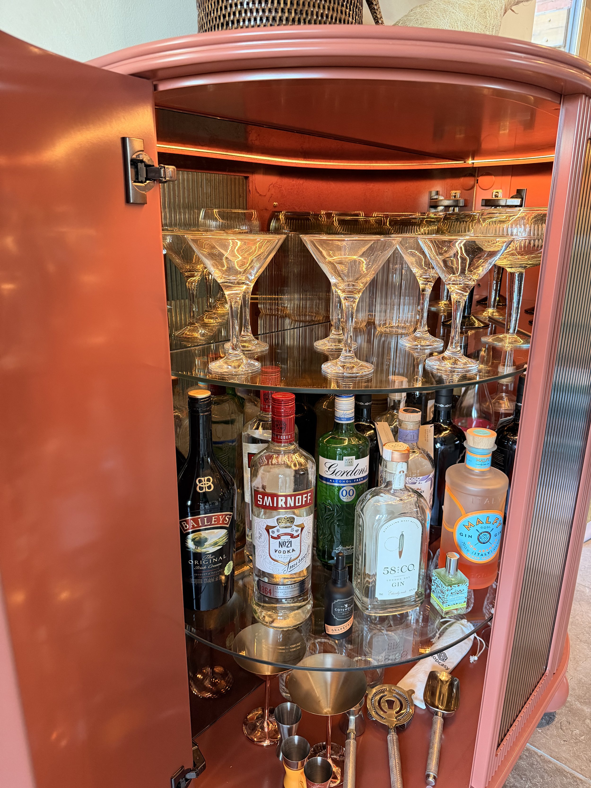Bespoke Drinks Cabinet with smoked mirror and ribbed front design.