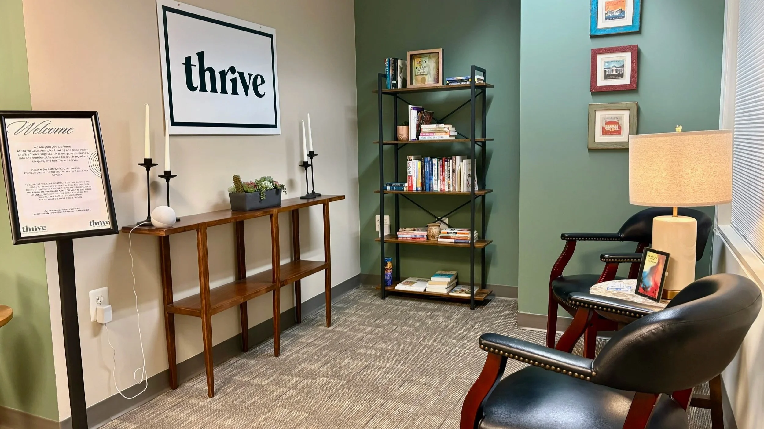 Therapy office at Thrive Counseling for Healing & Connection in Fredericksburg, Virginia
