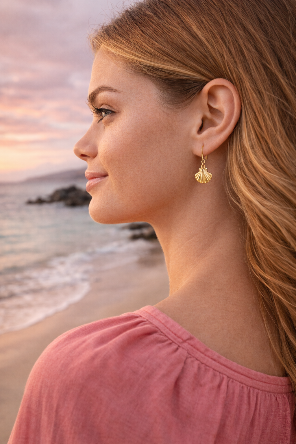 Contemplating the sunset by the shore