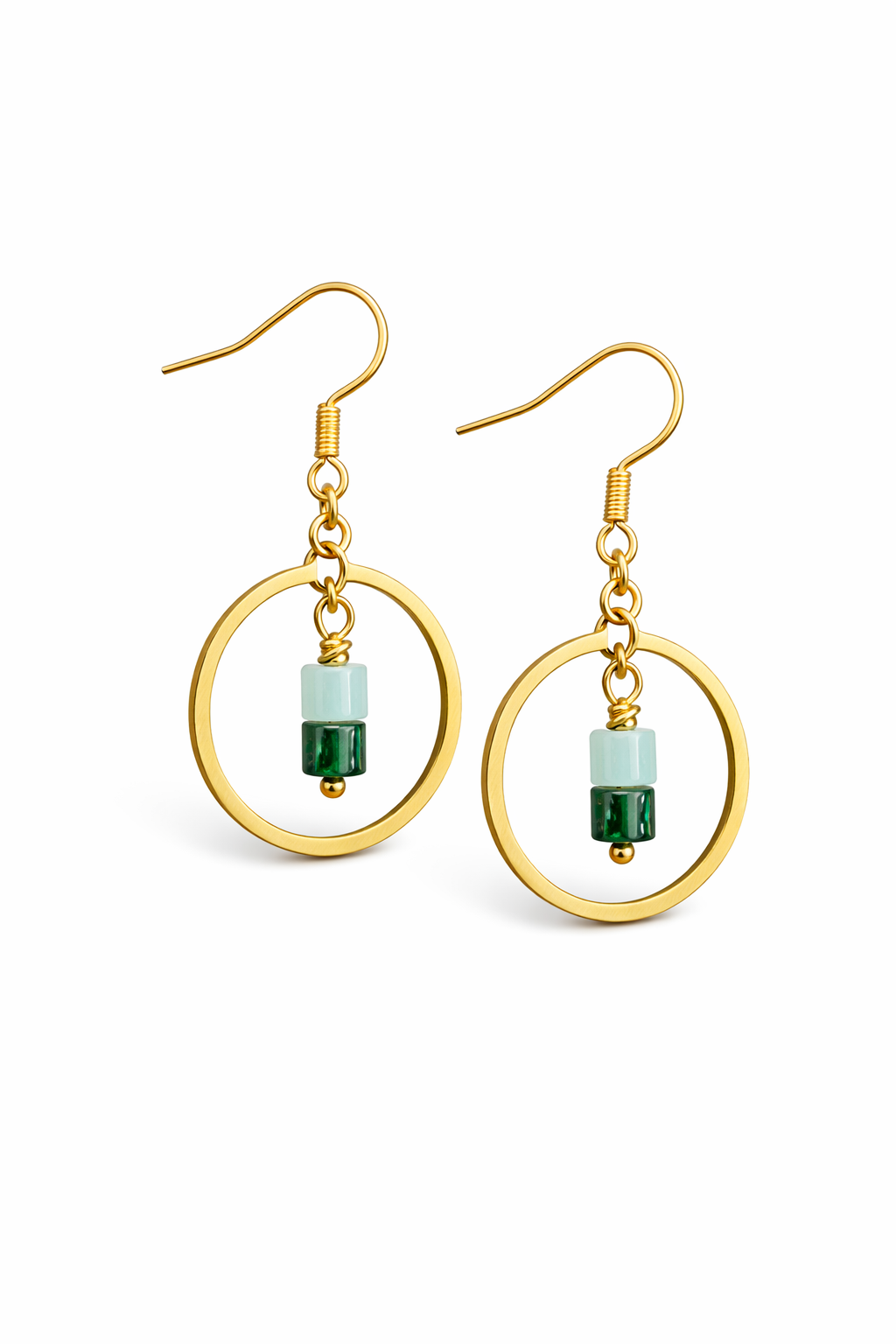 Green Burma Jade Hoop Earrings – 18K Gold PVD Stainless Steel