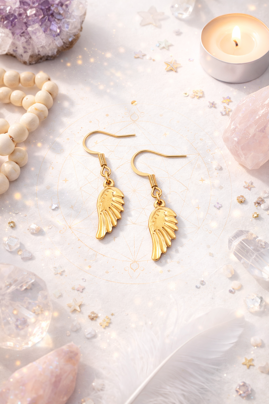 angel wings on a mystical crystals