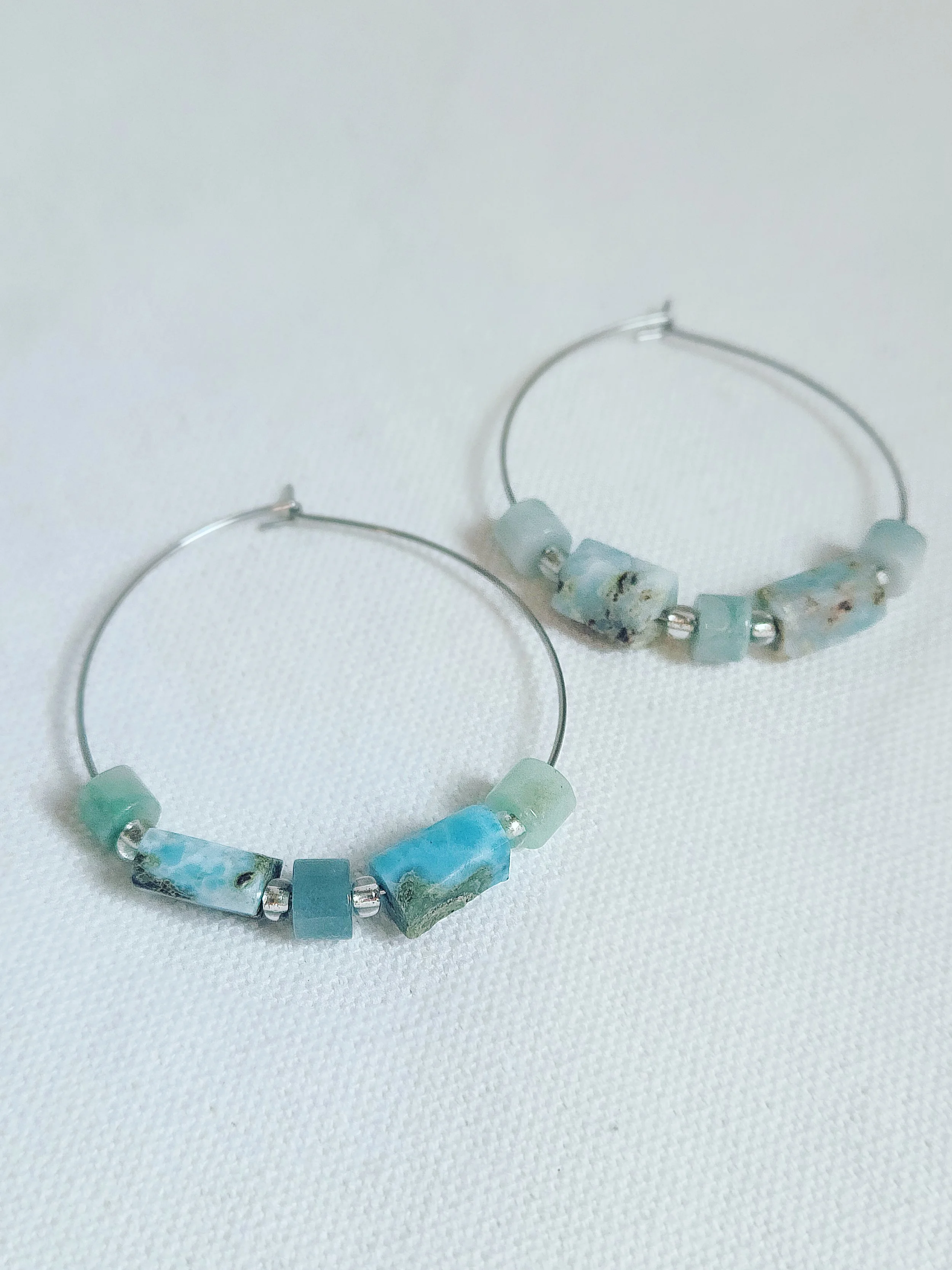 Larimar & Burma Jade Statement Hoop Earrings