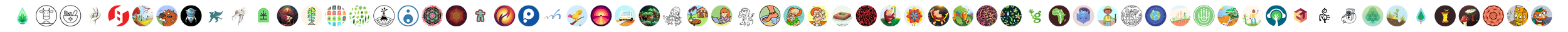 A long strip of various colorful digital icons and emojis representing different objects, activities, and symbols.