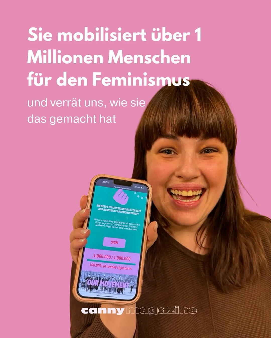Wie mobilisiert man 1,2 Millionen Menschen f&uuml;r den Feminismus? Das haben wir die slowenische Aktivistin Nika Kovač gefragt &ndash; denn sie hat es getan. Mit ihrer My Voice, My Choice Kampagne fordert Nika Kovač die EU heraus: sichere und zug&au