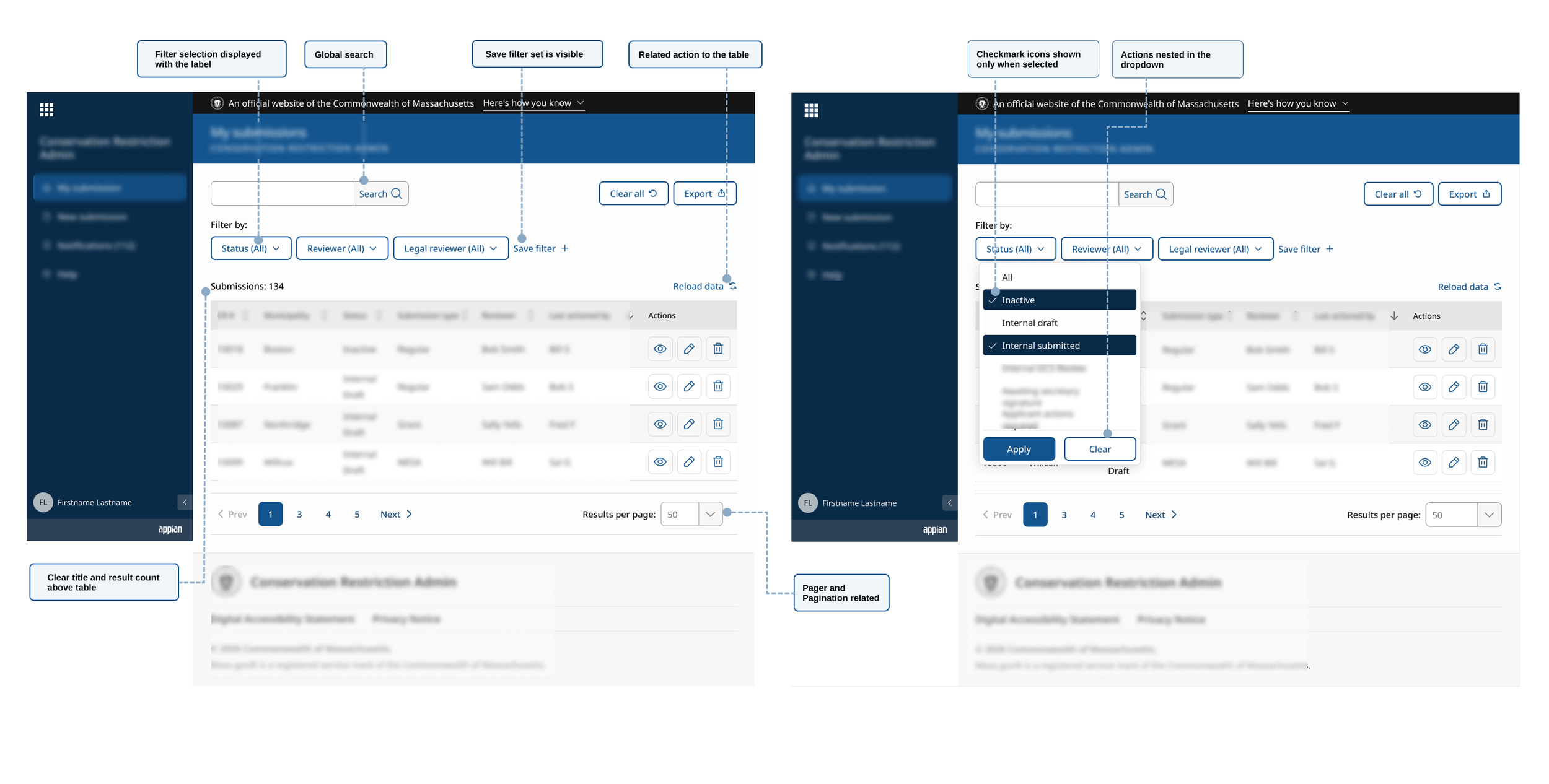 Ideal state side by side of desktop dashboard view using multi-select.
