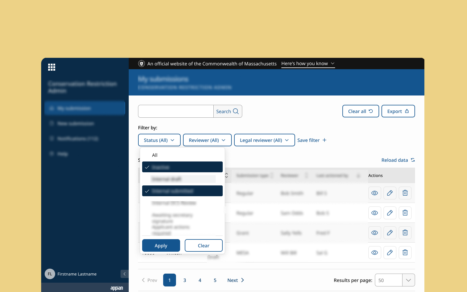 Desktop dashboard mockup for appian low code no code platform
