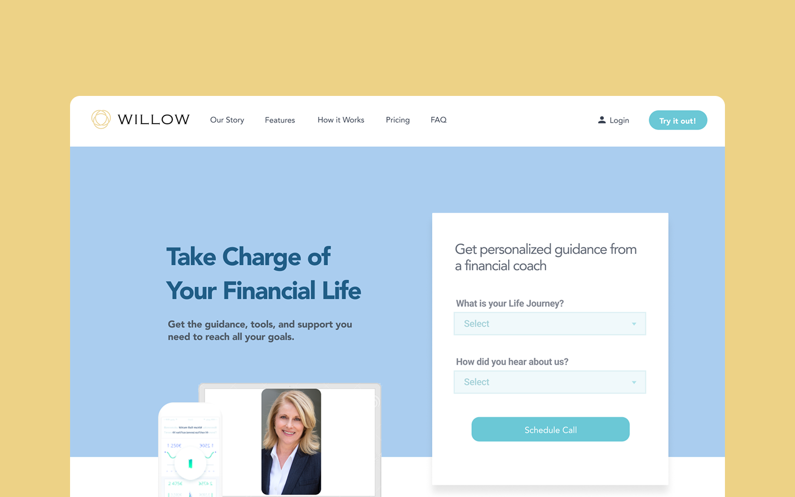 Financial website for women mockup