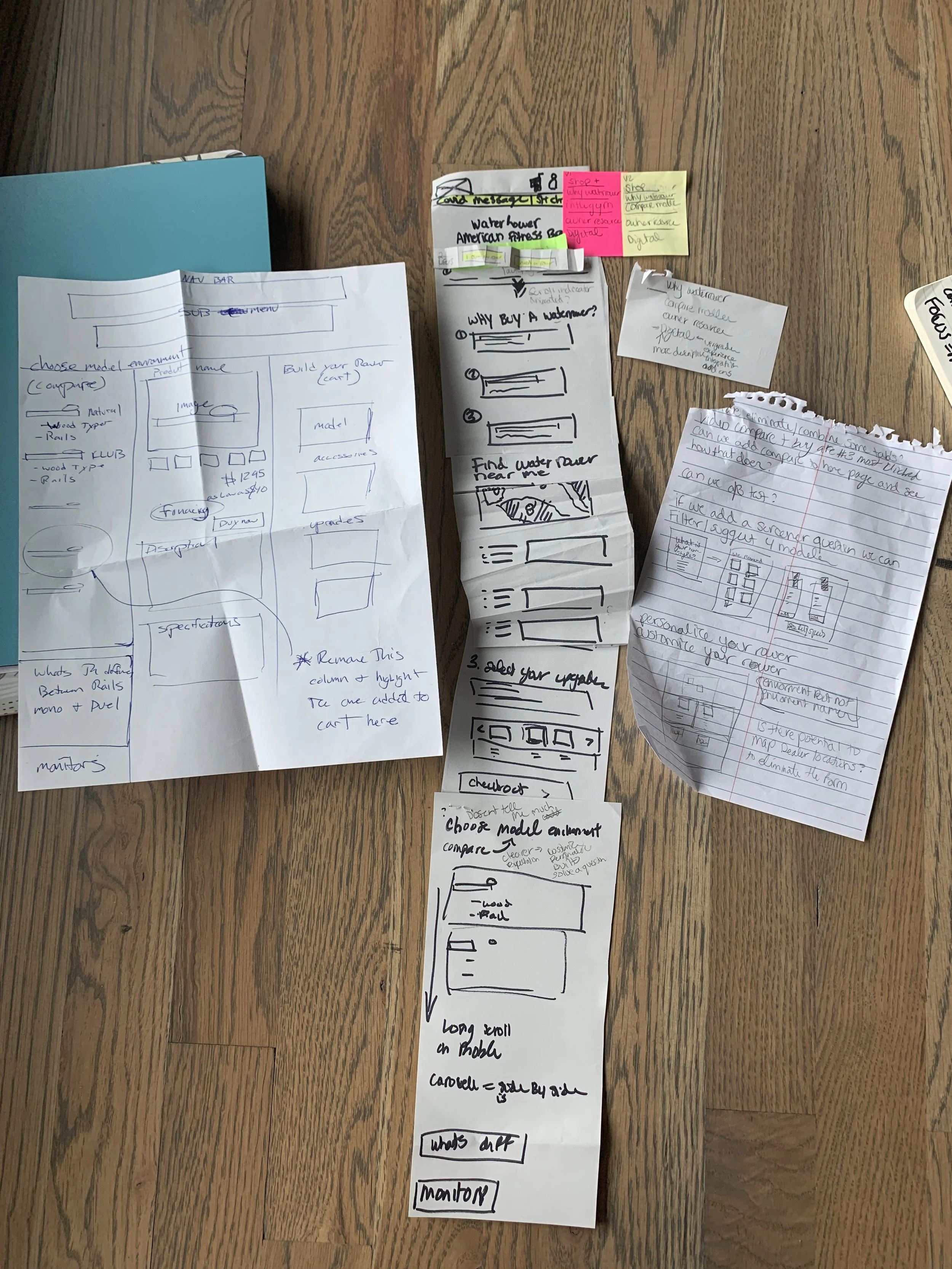 Paper prototype of mocked up compare page