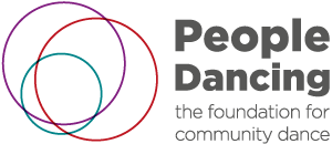 Logo for People Dancing, featuring overlapping circles in pink, teal, and purple, with the text 'People Dancing, the foundation for community dance'.