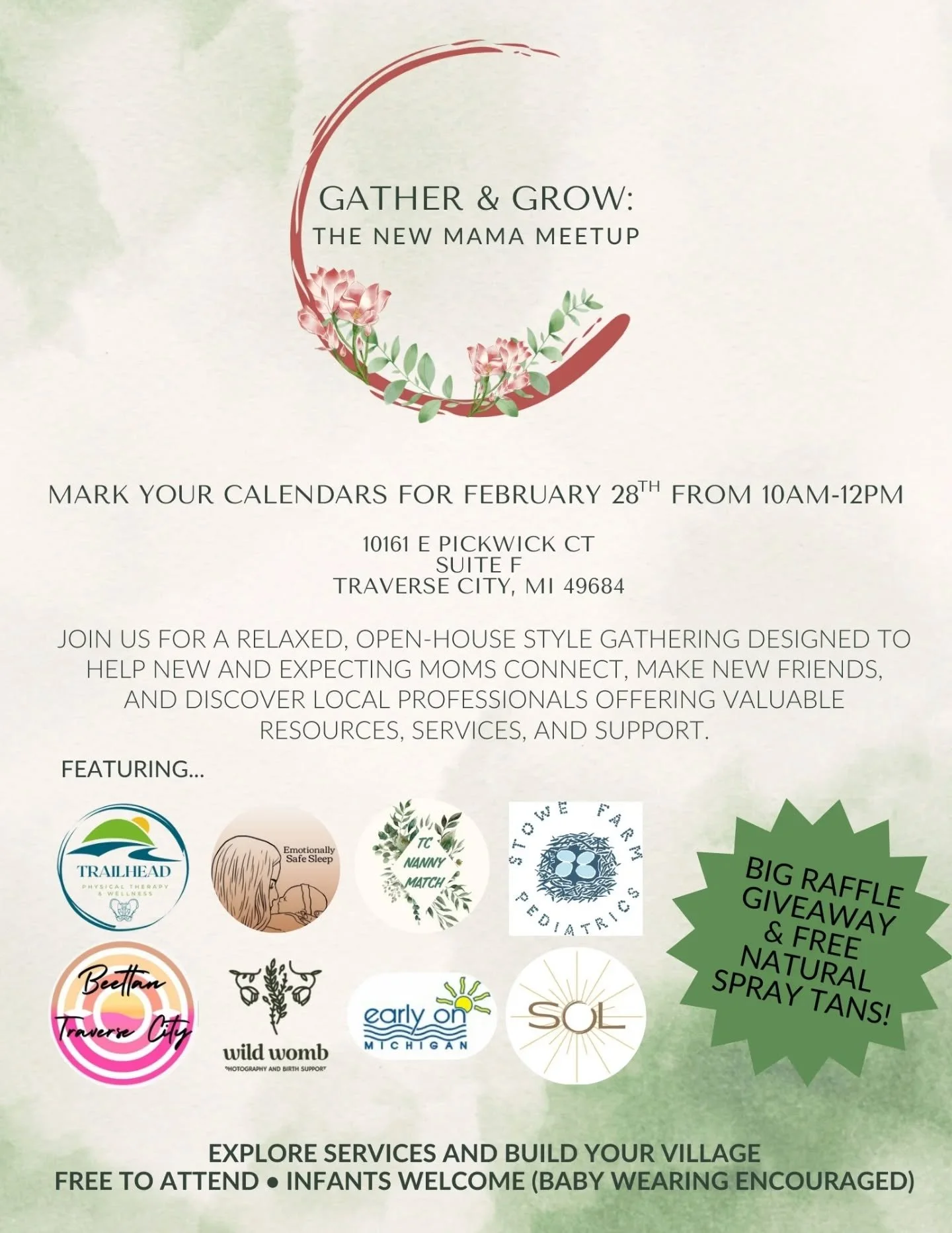 Hey mamas 💛

Just a little reminder that Gather &amp; Grow: The New Mama Meetup is happening this weekend!

🗓 February 28
⏰ 10AM&ndash;12PM
📍 10161 E Pickwick Ct, Suite F, Traverse City

This is a relaxed, open-house style gathering for new and ex
