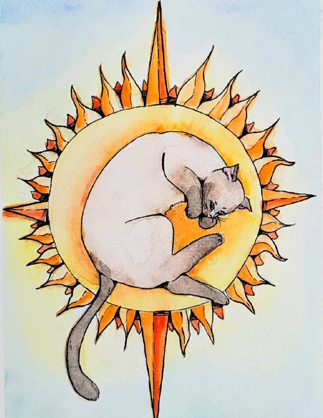 A bit of personal work. I had this crazy idea to do a tarot deck and was quickly overwhelmed by the sheer size of a project like that. This would be The Sun card. 
Maybe if there's enough interest, I'll jump back in. 🤔

Summer commissions are still 