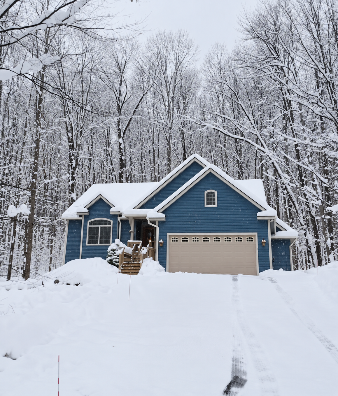Snowy Blue House in the Woods.png