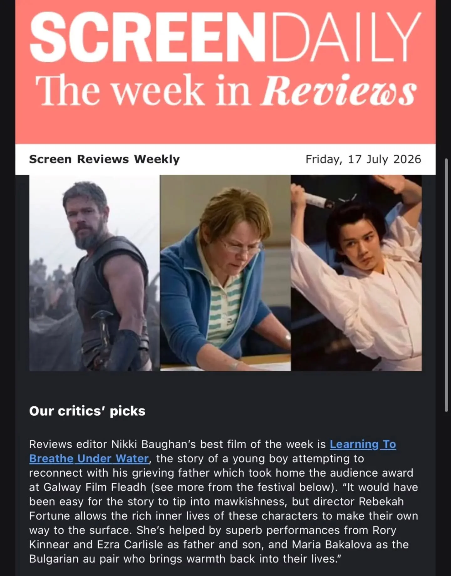 SCREENDAILY 

The week in Reviews

Learning to Breathe Under Water is @screendaily Best Film of the Week!