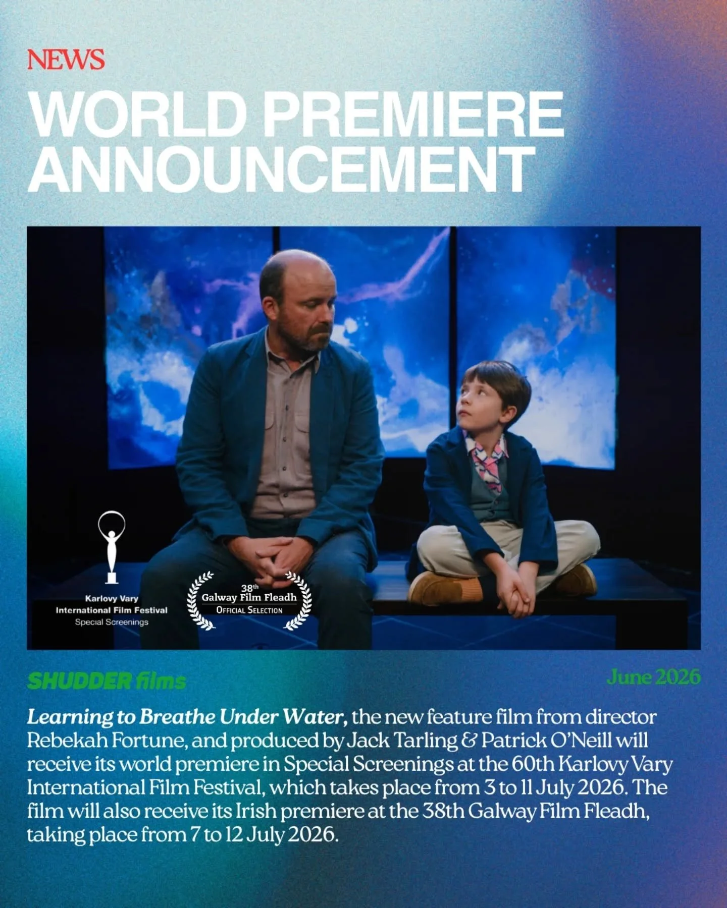 Big news for Learning to Breathe Under Water!

🇨🇿🇮🇪

@r4tunefilm's new feature will receive its world premiere in Special Screenings at the 60th Karlovy Vary International Film Festival, before its Irish premiere at the 38th Galway Film Fleadh.

