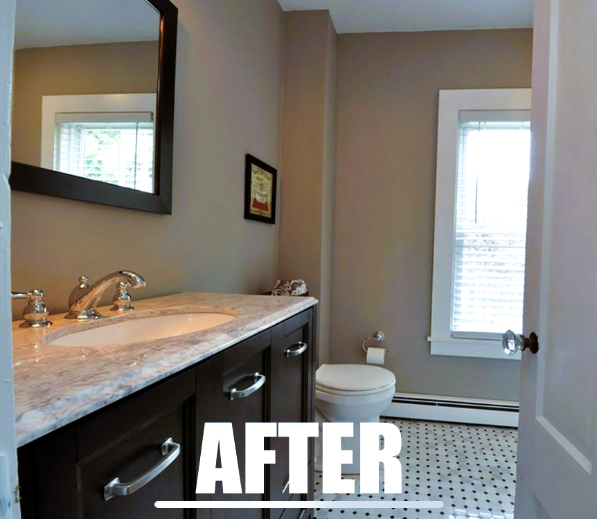 New Age Home Improvement replaced the tile flooring with beautiful mosaic tiles, installed a new vanity with granite countertop, new lighting fixtures and re-painted the walls & ceiling.