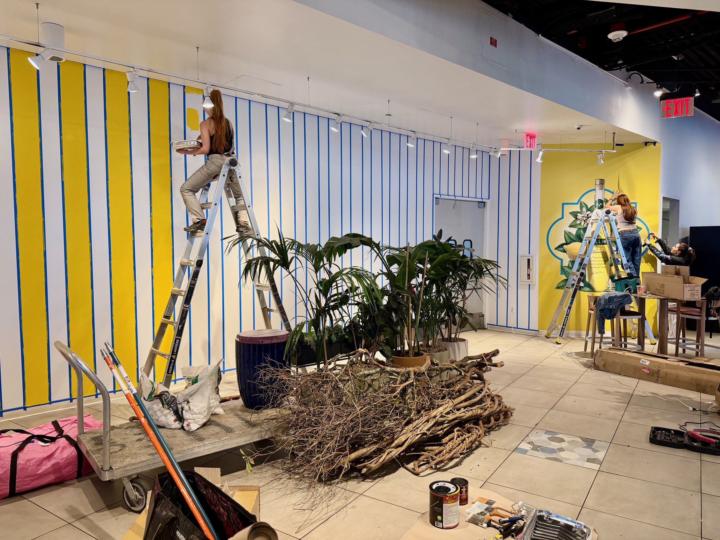 Installation in progress for Pallini Limoncello pop-up at Eataly New York