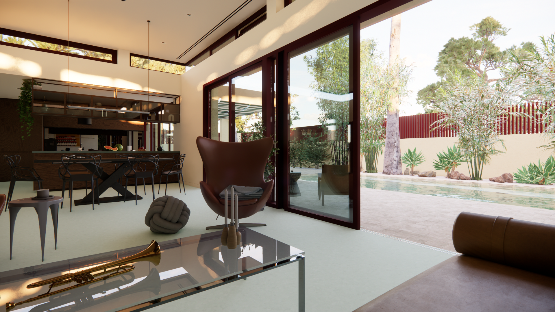 Passive cooling system with ceiling fans and high skylights for thermal comfort by dire architects Athens.