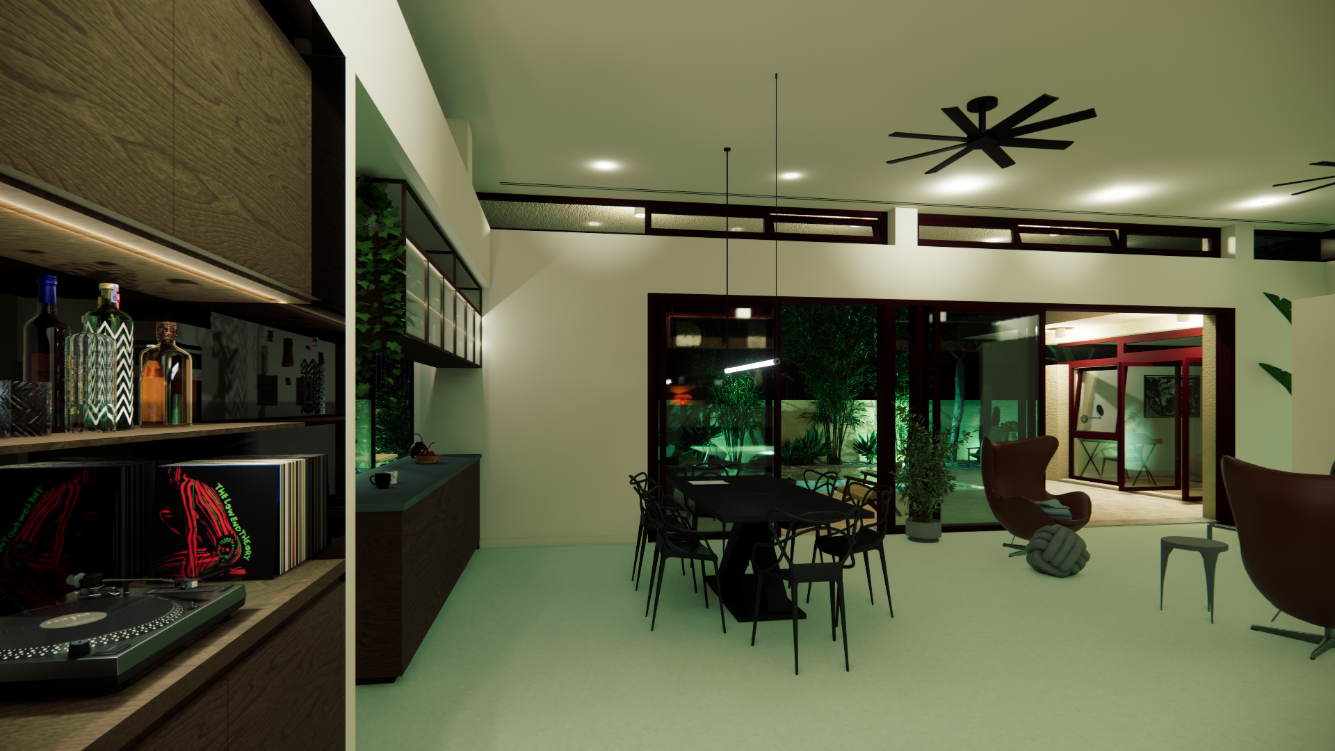 Entrance hall view gradually revealing the open living spaces in Politeia by dire architects.