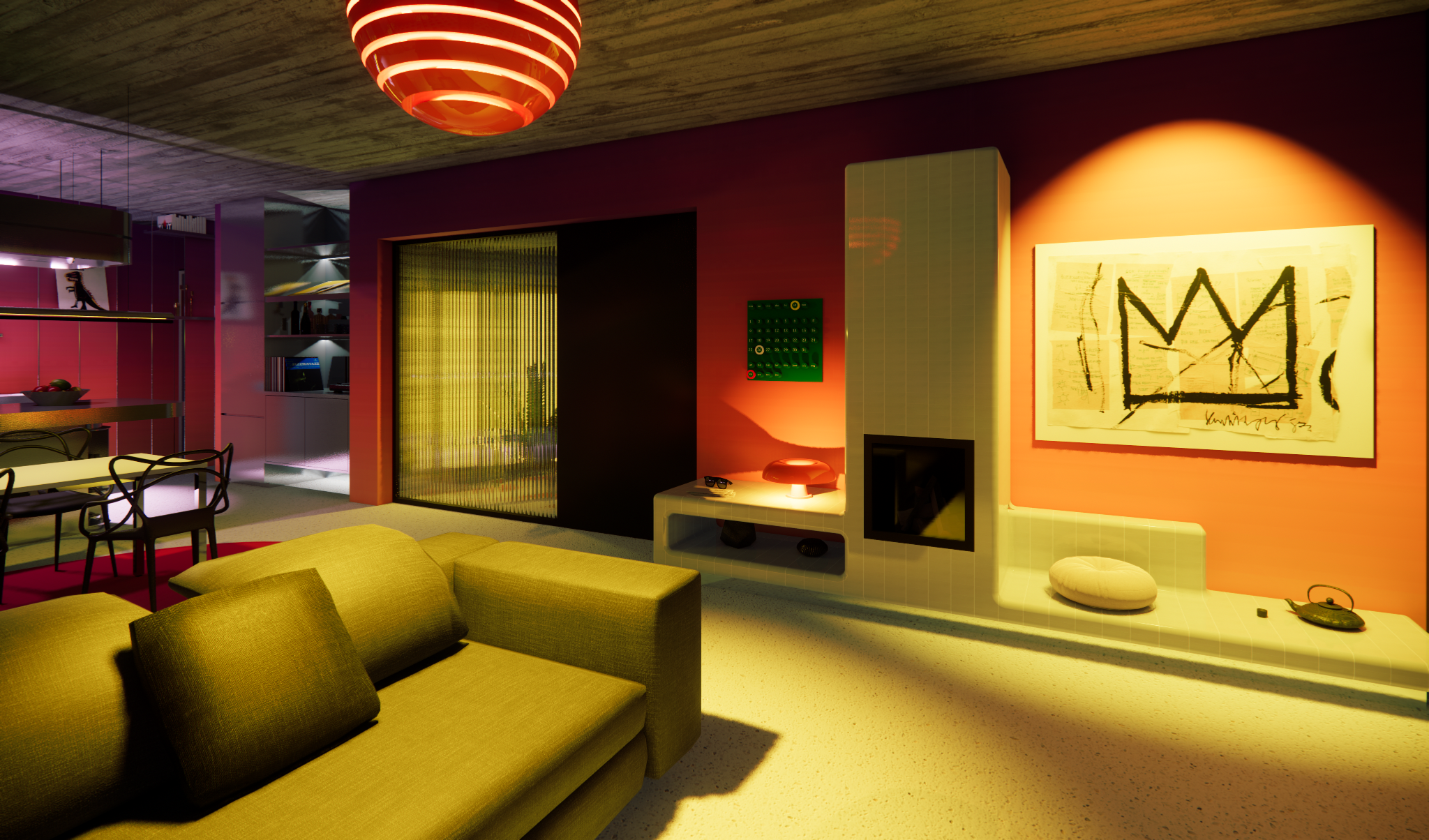 High-end living room with neutral aesthetic, large sliding glass doors, and sea vistas.