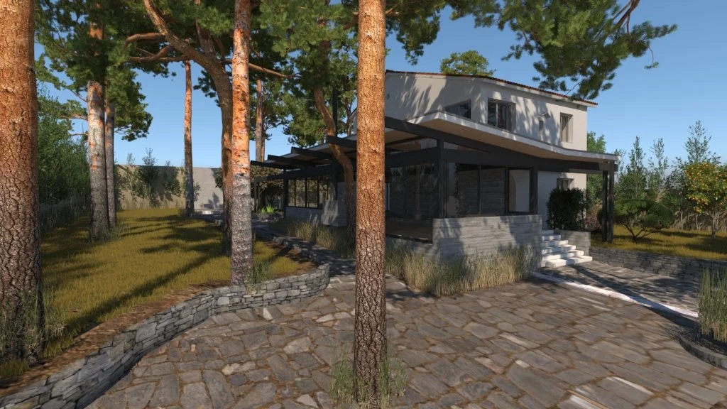 Το έργο Pine Garden στην Εκάλη, σύγχρονη κατοικία ενταγμένη στο φυσικό πευκόφυτο τοπίο από το αρχιτεκτονικό γραφείο dire architects στην Αθήνα.