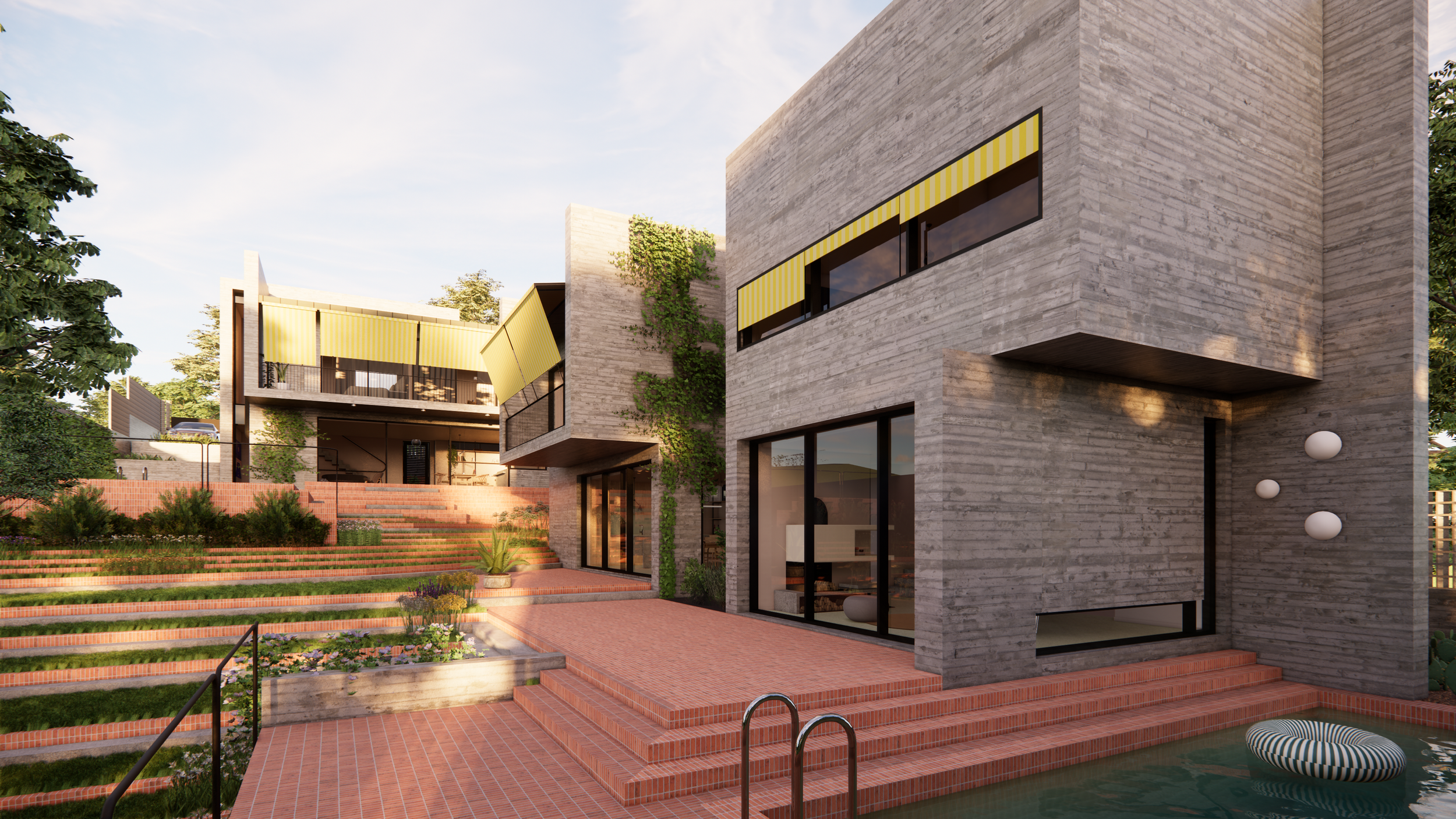 Use of natural materials and exposed fair-face concrete in modern residential architecture