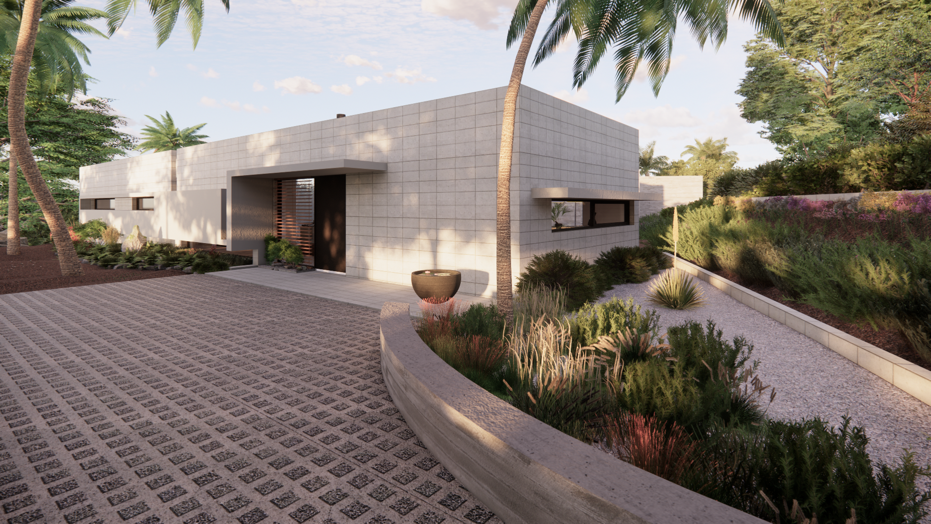 Architectural detail of authentic materials and natural daylighting in modern Greek villa