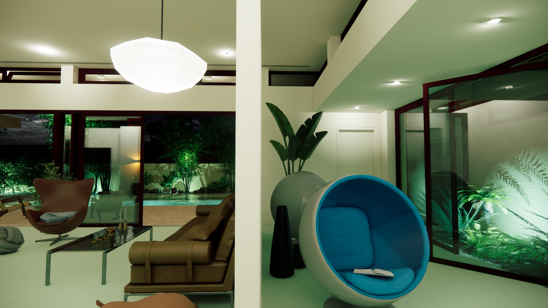 Quiet reading nook integrated into the neutral transitional zone by Athens architecture office dire architects.